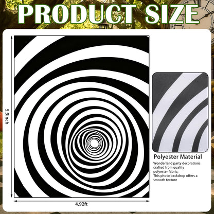 Preboun 6 x 5 ft Wonderland Party Decorations Wonderland Photo Backdrop Fairy Swirl Background for Birthday Baby Shower Tea Party Photo Props(Black, White)