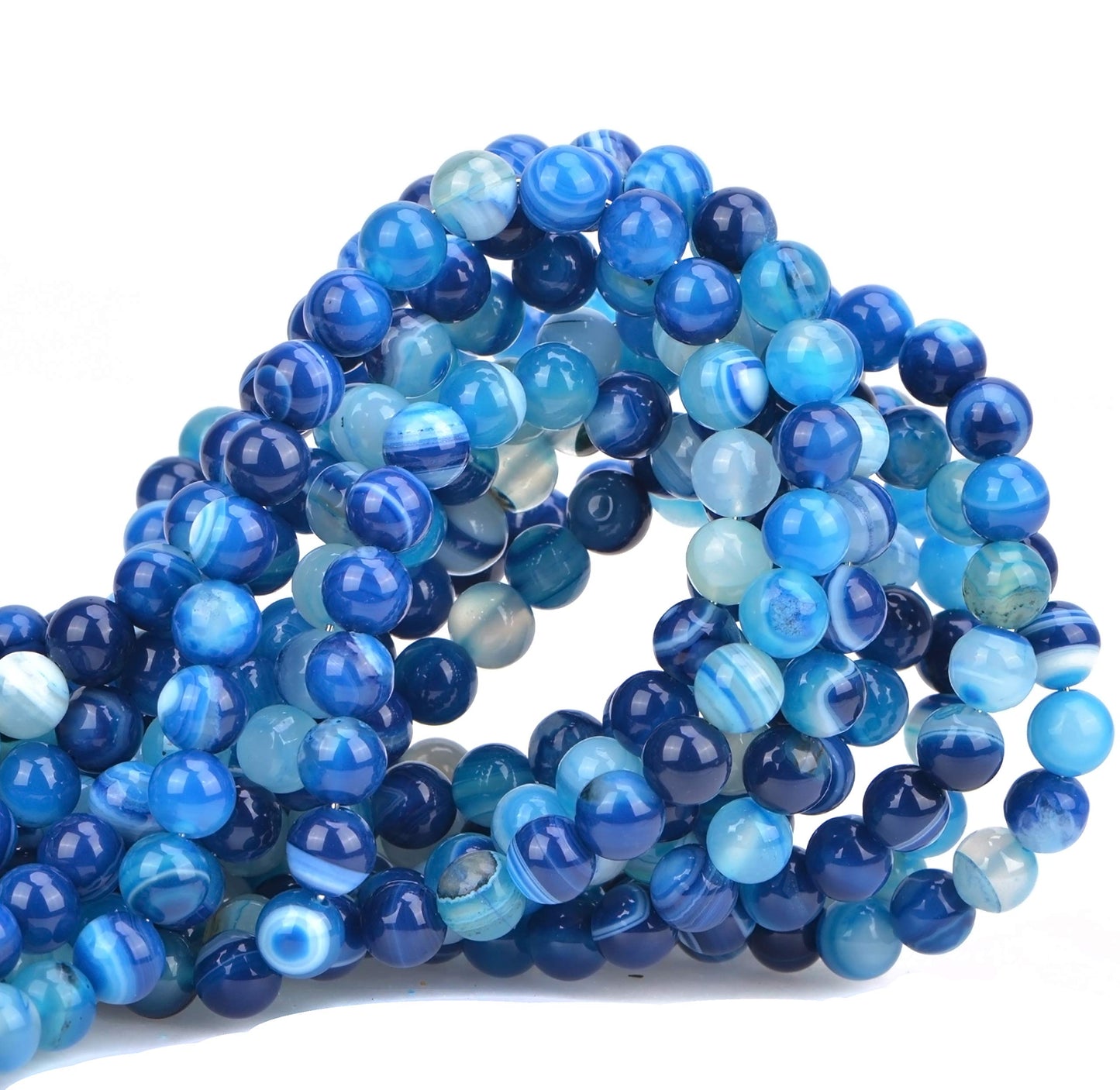 100Pcs Natural Crystal Beads Stone Gemstone Round Loose Energy Healing Beads with Free Crystal Stretch Cord for Jewelry Making (Blue Agate, 8MM)