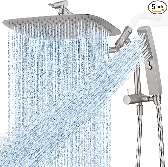 G-Promise All Metal 12 Inch Rain Shower Head with Massage Mode Handheld Spray Combo, 3-Way Diverter with Pause Setting, Full Body Coverage, Modern Bathroom Upgrade (Brushed Nickel)