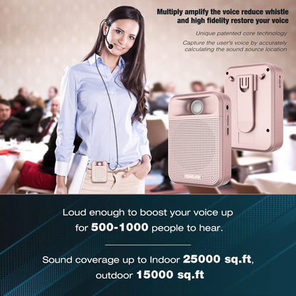 Voice Amplifier, Towevine Rechargeable Microphone for Teachers, Portable Speaker with Headset and Waistband for Classroom, Singing, Coach, Training, Presentation, Tour Guide (Pink)