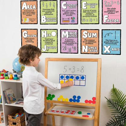 Eaasty 26 Pcs Composition Notebook Math Posters for Elementary School Retro Groovy Classroom Decor Math Alphabet Bulletin Board Classroom Decor for Elementary Teacher Must Haves (Pastel Composition)