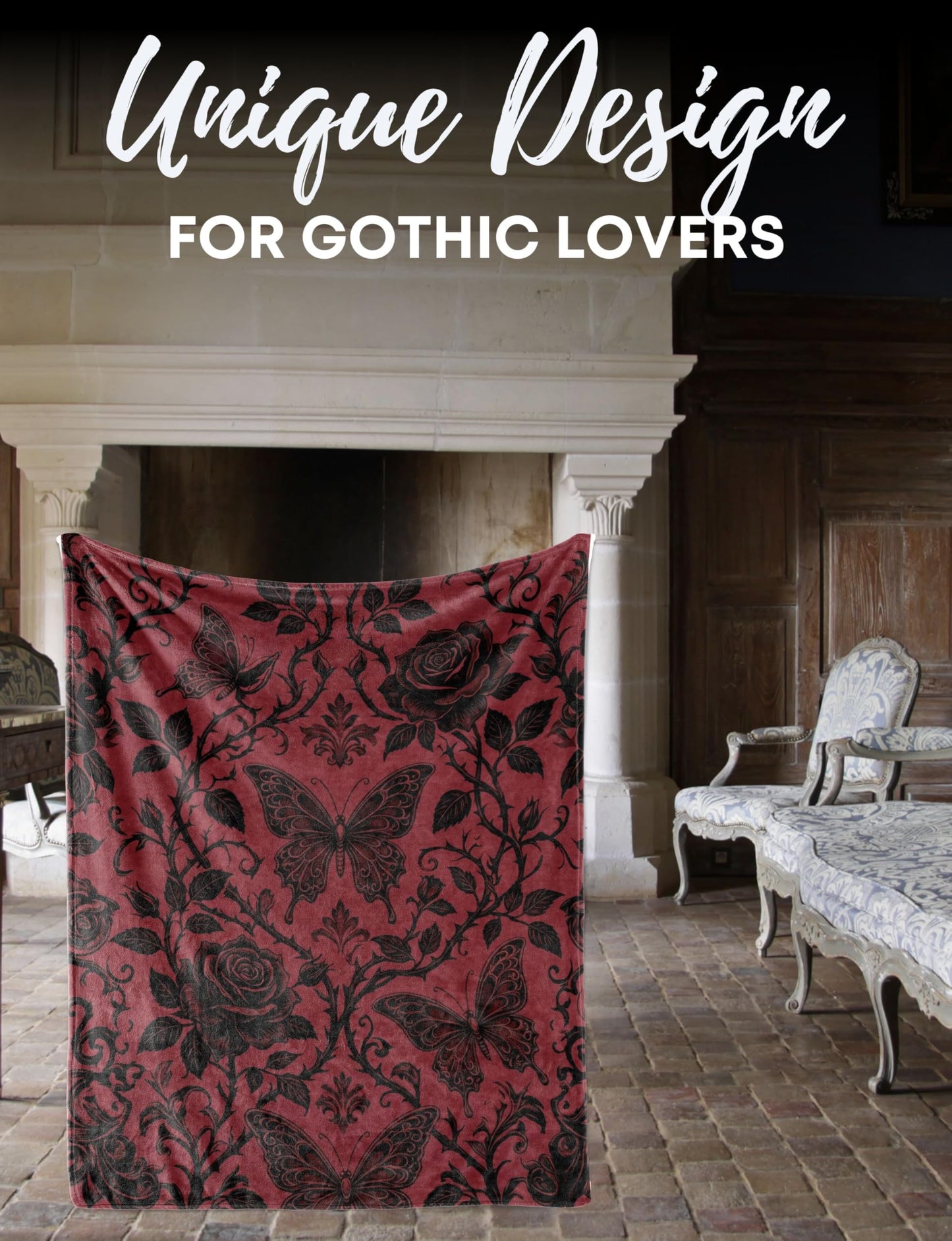 Huglanket Goth Gifts for Women, Butterfly Gifts for Women, Gothic Decor Blanket for Girls on Birthday, Halloween, Christmas, 50"x 65", Red