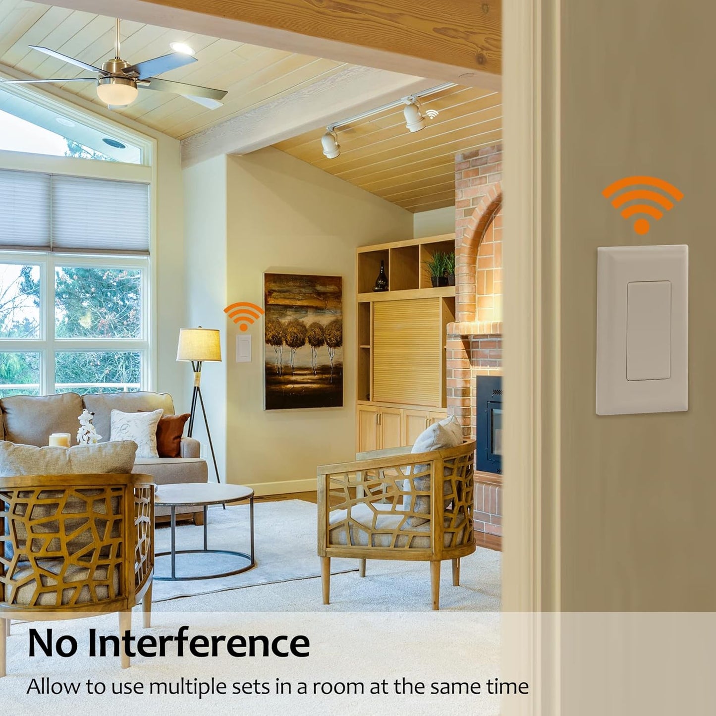 Suraielec Wireless Light Switch and Receiver Kit, 15A High Power, No Wiring, No Interference, 100ft RF Range, Expandable Remote Control Wall Switches for Lamp, Ceiling Light, Fan, Outdoor Lighting