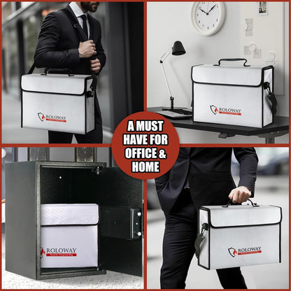 ROLOWAY Fireproof Document Bag 5200°F Heat Insulated (15 x 12 x 5 inches), Fireproof Bag with Fireproof Money Bag for Cash Safe, Fireproof Document Box, Fireproof Safe Bag for Document Safe