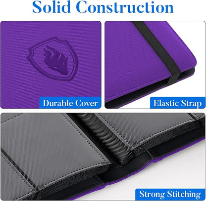 Premium 9 Pocket Card Binder for 360 Cards, Fabmaker PU Cover Trading Card Binder, Sturdy Card Collection Album, Sleek Card Holder Folders for Game Cards & Sports Cards, Purple