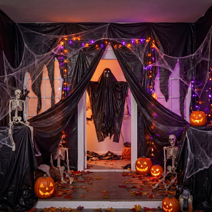 MotiMind 2 Rolls Halloween Black Plastic Sheeting for Haunted House, 4.5ft x 100ft Each, Black Tarp Spooky Wall & Party Decorations for Halloween Backgrounds and Haunted House Setup