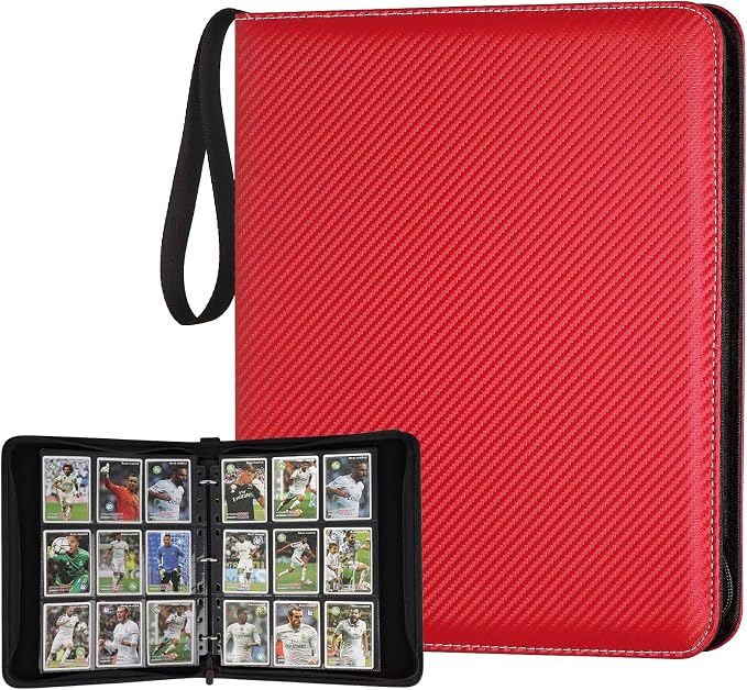 GERMUN 3 Ring 9 Pocket Zipper Card Binder, 720 Double Sided Standard PU Trading Card Album Folder for TCG & Sports Cards, Not Fit Top Loaders (Red)