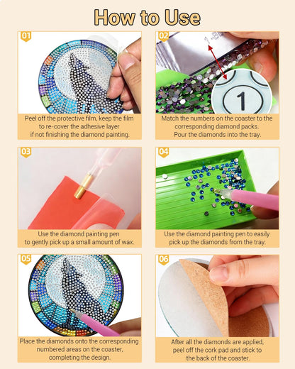 BOCACUE Halloween Diamond Art Coasters Kit for Adults, 10 PCS Diamond Painting Coasters with Holder, Cute Gem Painting Coasters for Desk, DIY Diamond Art Crafts, Halloween Decor Gifts for Men & Women