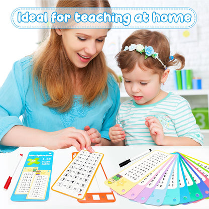 Anemeeoke 30Pack Multi Math Flash Cards, Multiplication Division Flashcard, with 2 Dry Erase Markers, 2 Rings, Educational Times Table Flashcards for Classroom Home