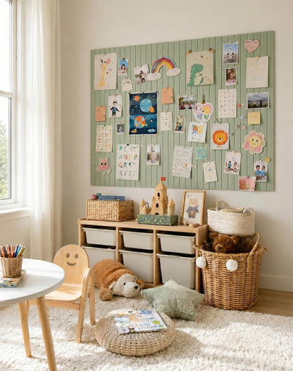 Aothia 12-Pack Felt Bulletin Board Tiles 48"x36", Modular Pin Board for Smooth Walls, Cork Board Alternative for Notes & Photos, 0.35" Thick, 70 Adhesive Tabs & 40 Pins, Sage Green