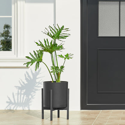 FaithLand 8-Inch Modern Cylinder Planter, Thick-Walled Plastic Plant Pot with Drainage Holes and Detachable Saucer, Matte Black, Ideal for Indoor & Outdoor Plants Flowers