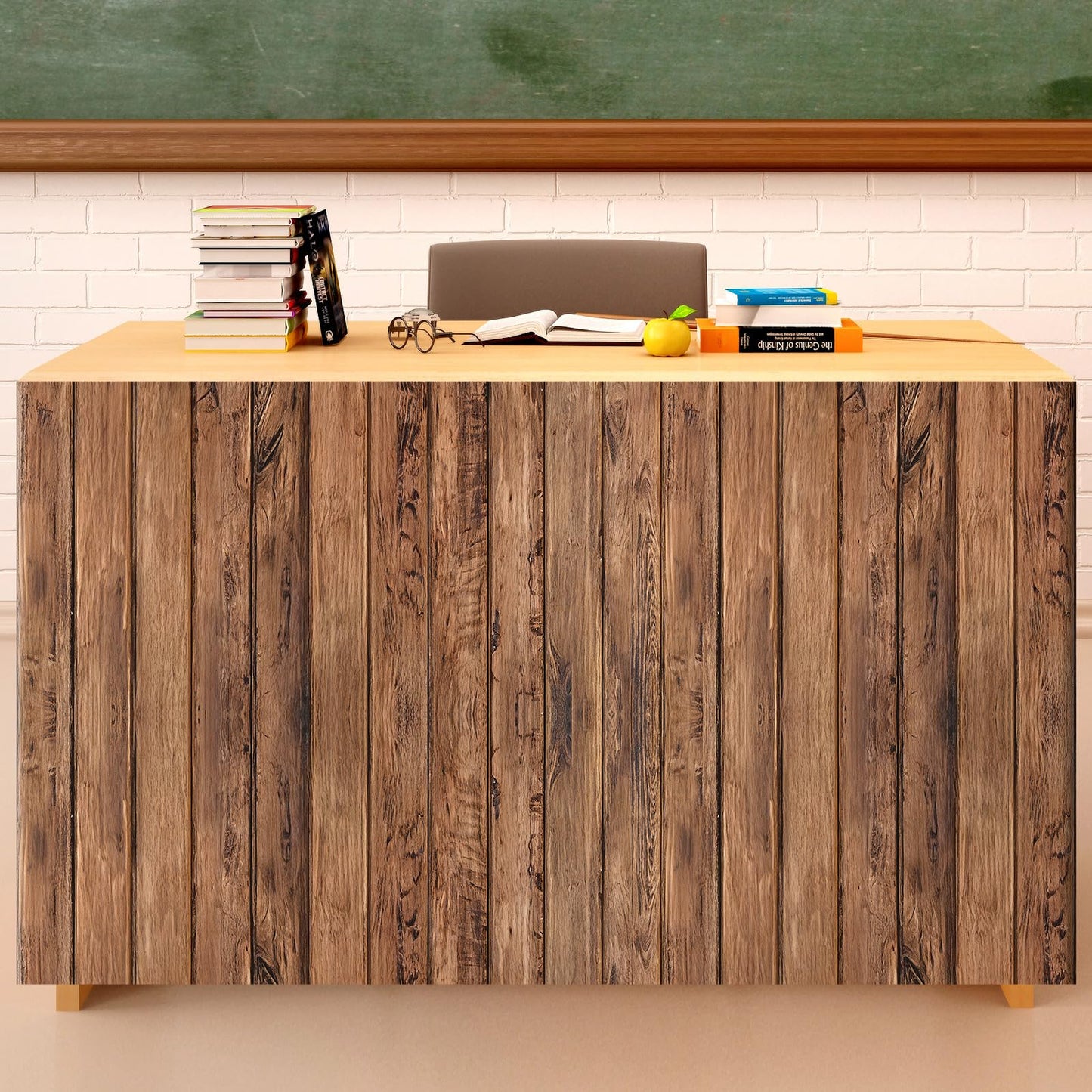 6FT Brown Wood Table Skirt Teacher Desk Skirt Classroom Table Cover for Back to School Decor Classroom Tables Cloths for First Day of School Supplies Office Bookcase Cabinet Decorations