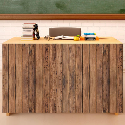 6FT Brown Wood Table Skirt Teacher Desk Skirt Classroom Table Cover for Back to School Decor Classroom Tables Cloths for First Day of School Supplies Office Bookcase Cabinet Decorations
