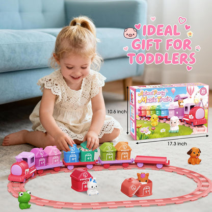 Train Set Toy Toddlers for 1-3 Learning Toy for Ages 1 2 3,Montessori Learning Matching & Sorting Toys,Christmas Birthday Gift Boys Girls (Pink)