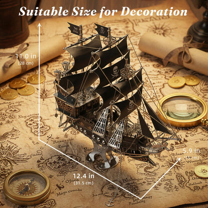 kolotesame Pirate Ship 3D Metal Puzzle Model for Adults - DIY Immersive Challenging Building Kit with Tool, 3D Puzzle Sailing Ship Model, Gift for Men or Desk Decor