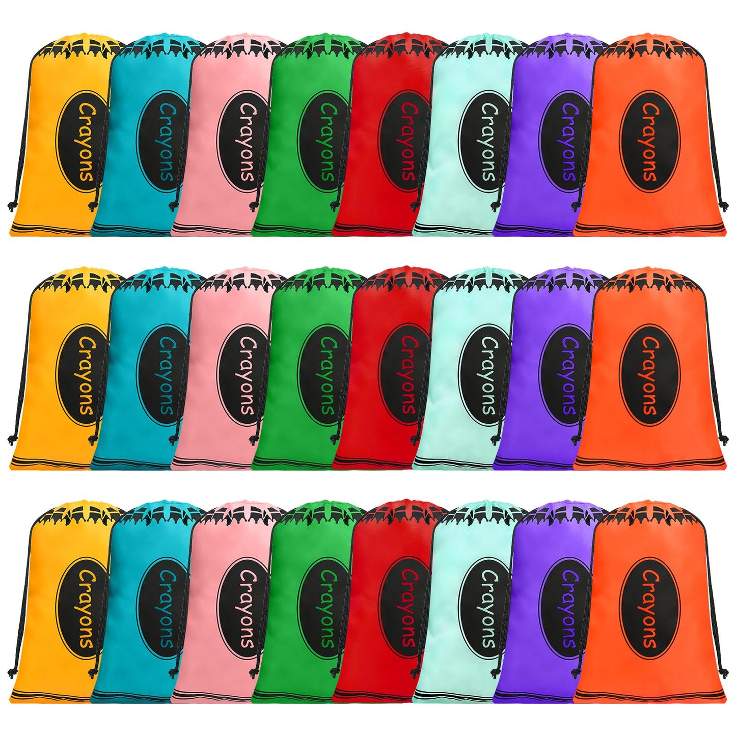 VZZNN 24 Pcs Crayon Drawstring Bags 8 Colors 10 x 7 IN Party Favors Bulk Reusable Treat Bags Back to School Graduation Birthday Party Supplies Bulk Rainbow