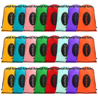 VZZNN 24 Pcs Crayon Drawstring Bags 8 Colors 10 x 7 IN Party Favors Bulk Reusable Treat Bags Back to School Graduation Birthday Party Supplies Bulk Rainbow