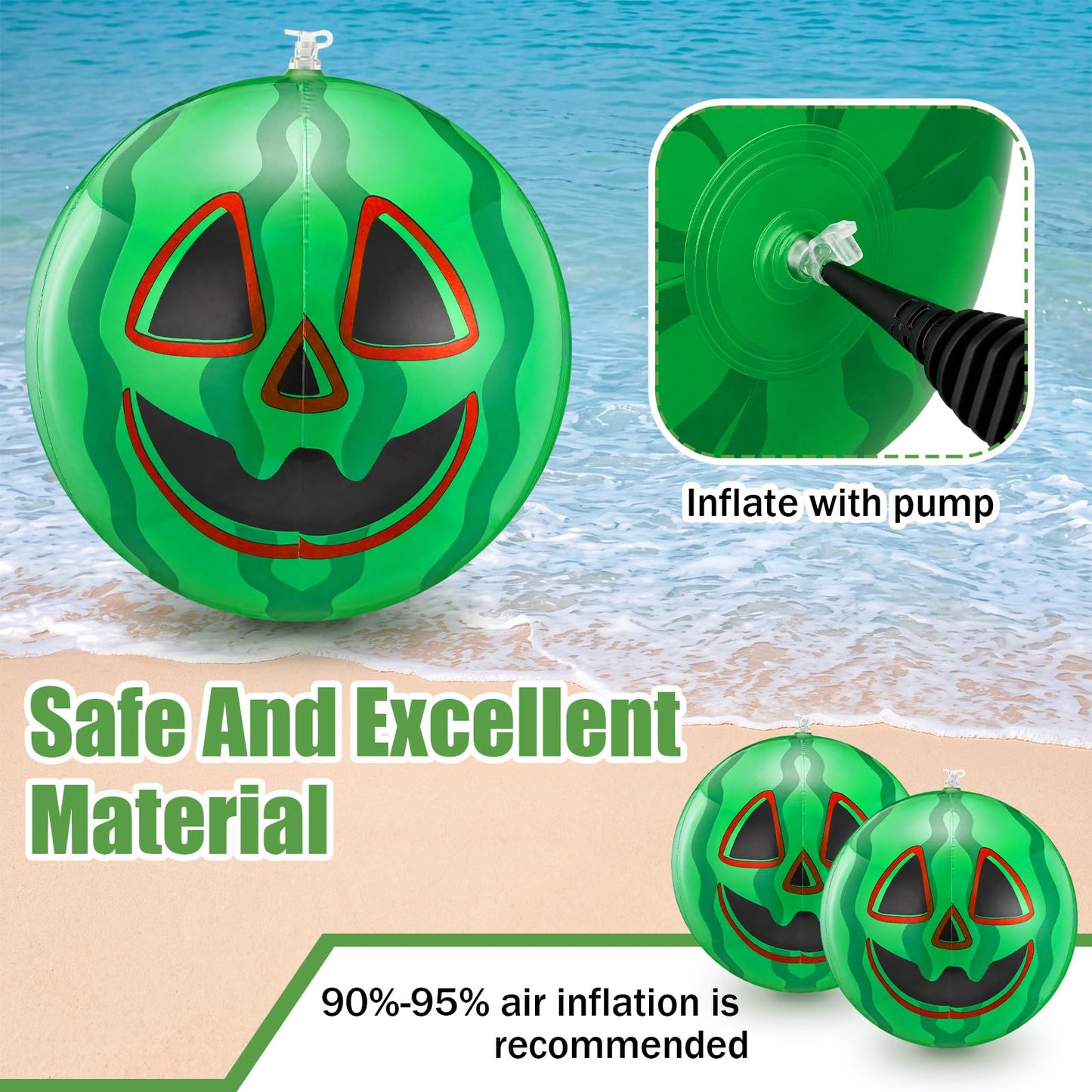Jenaai 6 Pcs Summer Halloween Inflatable Jack O Melon Beach Bulk 11 Inch Summer Halloween Swimming Pool PVC Watermelon Beach Balls for Home Haunt House Pool Festival Watermelon Party Decorations