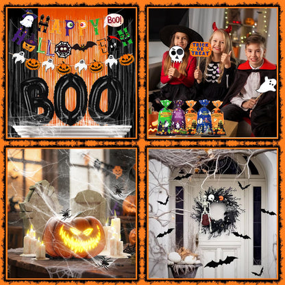 110Pcs Halloween Party Decorations, Horror Halloween Party Supplies Include Banner, Boo Balloons Hanging Swirls Photo Props Spider Wed Candy Gift Bags for Scary ScreamDecorations Indoor