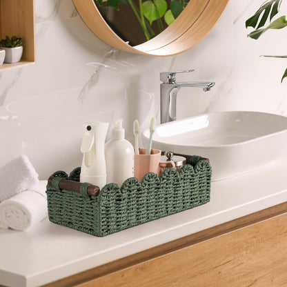 Toilet Paper Storage Basket Bathroom Counter Organizer Wicker Baskets for Organizing Cute Basket for Apartment Bedroom Nursery Room Kitchen Bathroom Decor-Green