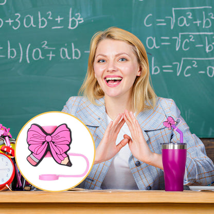 Willinglong 50 Pcs Teachers Appreciation Gifts for Women Bulk Straw Topper Cover Cap 10 mm Back to School Teachers Gift for Tumbler Cups Reusable PVC Thank You for Nurse Party Firrst Day of School