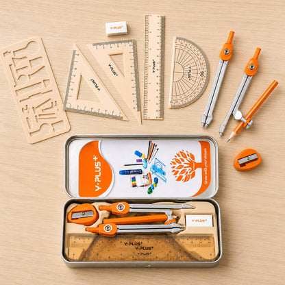 YPLUS Geometry Set for Students, Math Compass and Protractor Kit, School Supplies with Metal Tools, Formula Card and Storage Case, 11 Pcs Basic Geometry Set