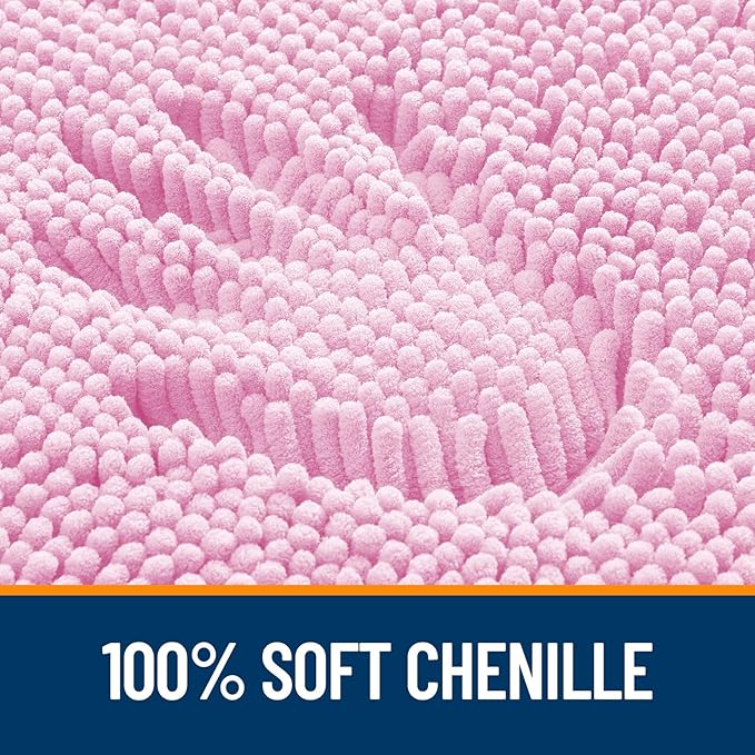 OLANLY Toilet Rugs U-Shaped 20x20, Extra Soft Absorbent Chenille Contour Bathroom Rugs for Toilet, Dry Quickly, Machine Washable, Non-Slip Bath Mat, Pink