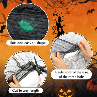 Boao 85" X 197" Halloween Cheesecloth Luminous Large Creepy Cloth for Crafts Halloween Gauze Fabric Decorations Haunted Cheesecloth for Stairway, Wall, Window, Outdoors Doorways Decor(Black-glow)