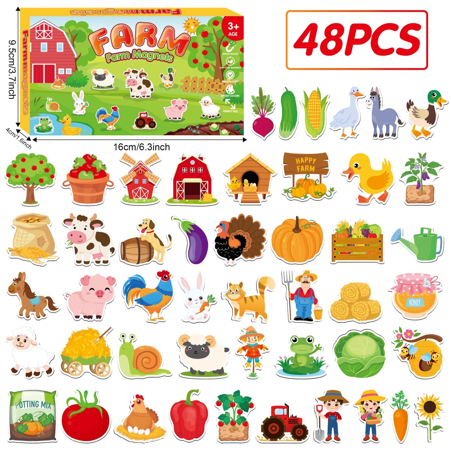 Fecheche Large Size Cute Fridge Magnets for Toddlers, Preschool Spelling Learning Education Refrigerador Magnetic Toy (Farm 48pcs)