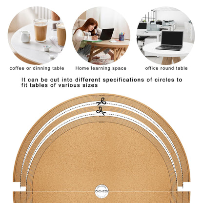 Chihein 30"/762mm/2.5ft Round Placemat with Cork & PU Leather - Can be Cut into Half Circle Dining Table Mat or The Round Table Cover with A Diameter of 24" - 30" (Black)