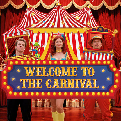 71 x 60 Inch Carnival Circus Theme Party Decorations Welcome To The Carnival Photo Banner Backdrop Background Circus Tent Ticket Photo Booth Selfie Frame for Halloween Decor Birthday Party Supplies