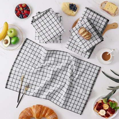 Homaxy Premium Kitchen Towels(16”x 28”, 6 Pack), Large Ring Spun Cotton Dish Towels, Super Absorbent Soft Terry Kitchen Hand Towels, Check Design Tea Towel Set with Hanging Loop, Black