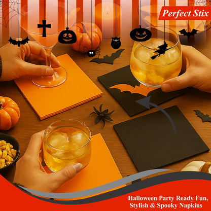 Perfect Stix Halloween Cocktail Napkins, Black and Orange, 200 Count Pack