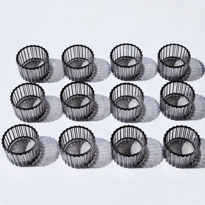 VOHO Classic Grey Tealight Candle Holder for Modern Home Decor, Set of 12 Tea Light Candle Holder Glass Ribbed Gifts for Thanksgiving Holiday, Small Votive Candle Holders for Birthday Themed Party