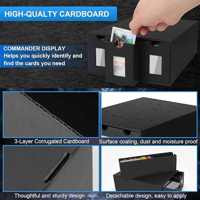 Trading Card Storage Box, 24000+ Cards Storage Box for Commander Display, Trading Cards Organizer with 72 Card Dividers, Labels & Tapes, Visible Card Deck Box for TCG MTG PTCG Sport Cards