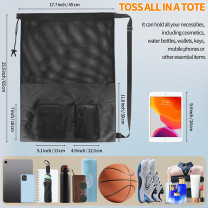 NATURAL STYLE Mesh Drawstring Gym Swim Beach bag, Large Waterproof Pool Sports Backpack for Swimming Gear Workout Yoga Travel (Black)