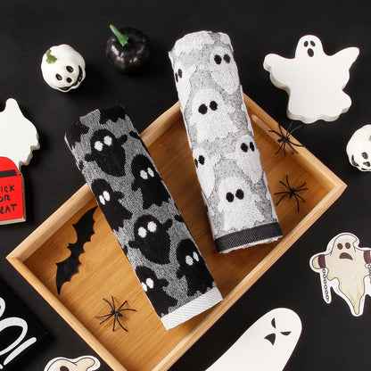 Quera 2 Pack Hand Towels Halloween Ghost Black White Bathroom Decorative Towels Set for Drying, Cleaning, Cooking, Holiday 13.7'' x 29.5''