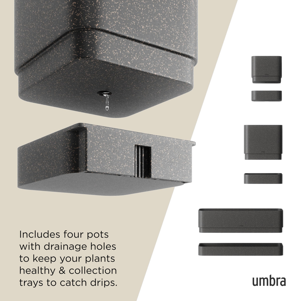 Umbra Cubiko Wall Planter with 4 Lightweight and Durable Pots (Black)
