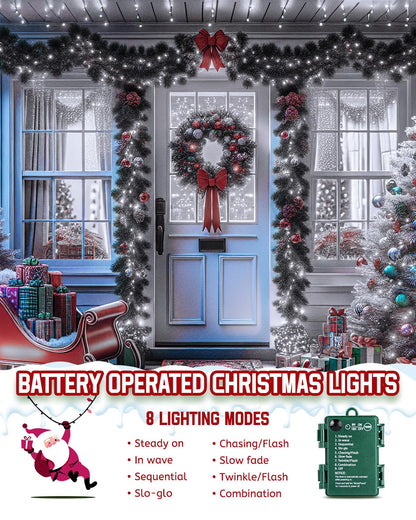 Minetom Christmas Cluster Lights, 10Ft 120 LED, Battery Operated, Waterproof, Cool White, 2 Pack, Model BPD-LUO-DCH-120D
