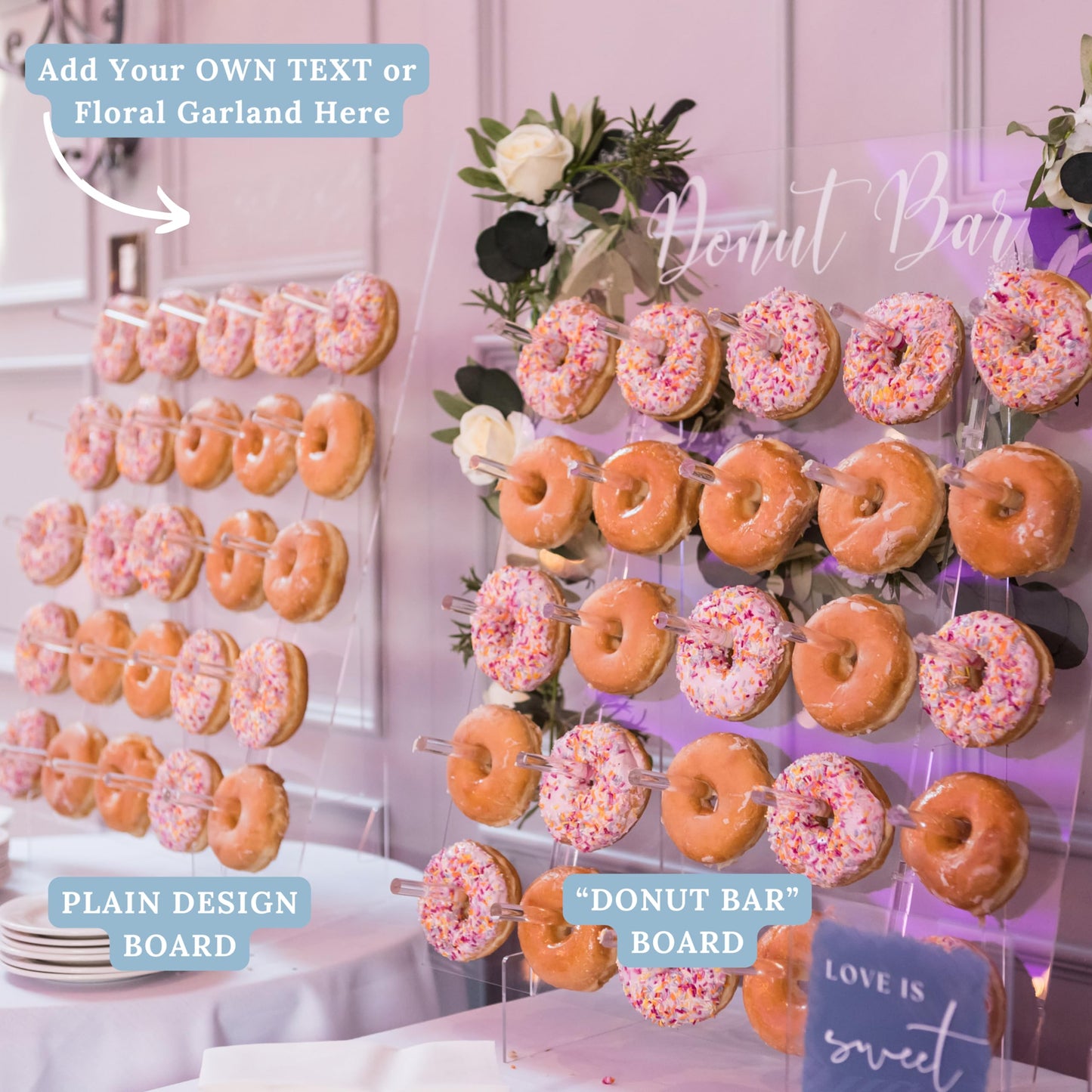 Donut Wall Display Stand - Acrylic Donut Stand Holds 50 Donuts | XL Donut Board Display | Large Donut Wall Stand for Party & Wedding | Donut Holder Stand Party Decor (26x22in - Plain Design)