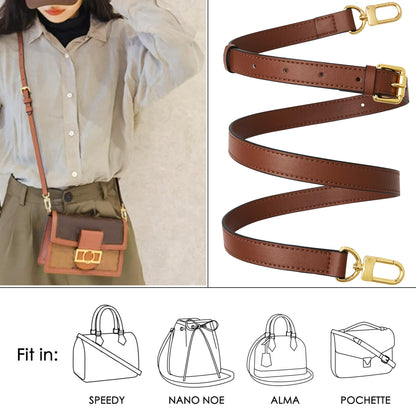RICLVS Genuine Vachetta Leather Crossbody Strap Genuine Leather Adjustable Replacement Strap for Shoulder Bag Handbag Purse (Brown)
