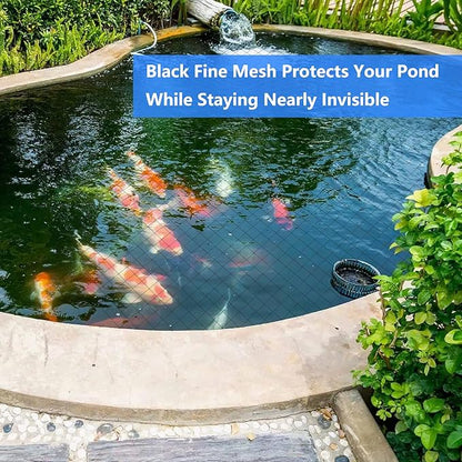 Koi Pond Netting Kit 20 x 30 FT, 3/8" Heavy Duty Woven Mesh Pond Net Cover for Leaves with 12 Stakes, HDPE Pool Netting Protecting Fish from Herons Birds Cats, Black