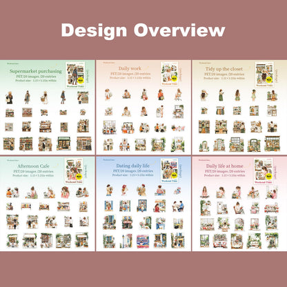 Miyouluna 120PCS Cozy Daily Life PET Stickers Set, Character and Aesthetic Scenes for Scrapbooking, Journaling, and DIY Crafts