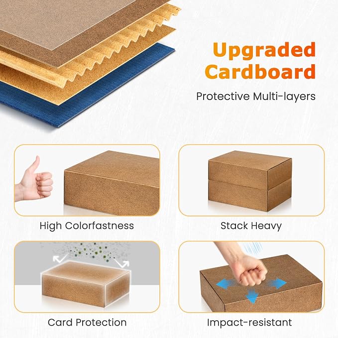 Trading Card Storage Box, 4-Pack 4800 Count Bulk Sports Card Storage Boxes | 5-Layer Corrugated Cardboard Storage Box, Reversible Blue Gold Card Organizer for TCG Mtg Cards