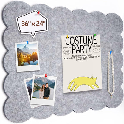 Felt Bulletin Board 36" x 24" Cork Board Alternative,Decorative Felt Pin Board Foldable Cork Boards for Walls Self-Adhesive Cork Board for Home Office Classroom Pin Board (Light Gray)