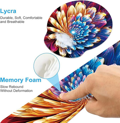 Keyboard Wrist Rest and Mouse Wrist Rest Pad with Cup Coaster,Made of Memory Foam,Ergonomic Support,Easy-Typing and Pain Relief,for Gaming Office Home Computer,Abstract Flower
