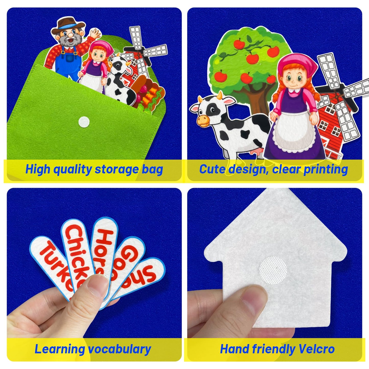 PENGFULL Felt Flannel Board Story Pieces for Toddlers Preschool, Kids Interactive Storytelling Teaching Play Kits with Words Felt Pieces (New Farm)