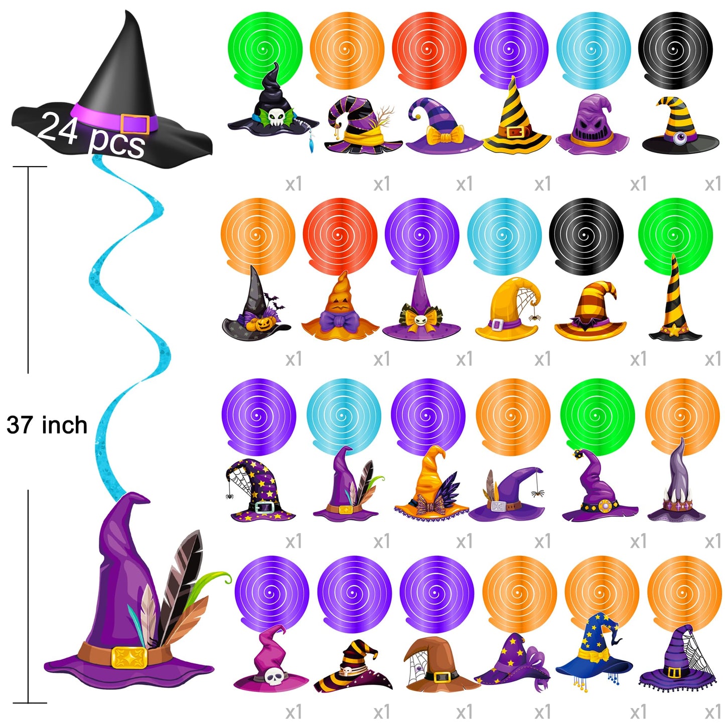 Halloween Witch Hat Hanging Swirls Witch Theme Party Decorations 20PCS Witch Hats Hanging Streamers Halloween Wizard Hat Decor for Spooky Scary Birthday Baby Shower Supplies