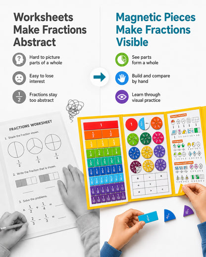 Magnetic Fraction Educational Puzzle, Magnetic Fraction Demonstration Book with Fraction Tiles & Circles, Montessori Fraction Manipulatives for Elementary School, Hands-On Math Learning Toys for Kids