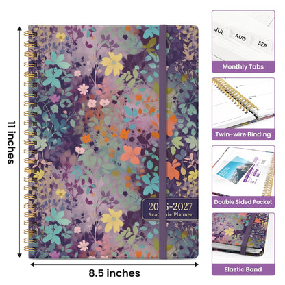 Planner 2026-2027, Academic Year Weekly and Monthly Calender Planner, from Jul 2026 - Jun 2027, Spiral Bound School Planning Book, Perfect for Teacher, Student, Women & Men, A4 (8.5" x 11"), Lavendar Floral
